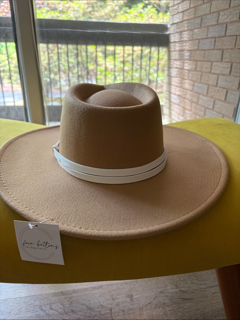 San Diego Hat Company Tan Wide Brim Wool Felt Hat with White Band